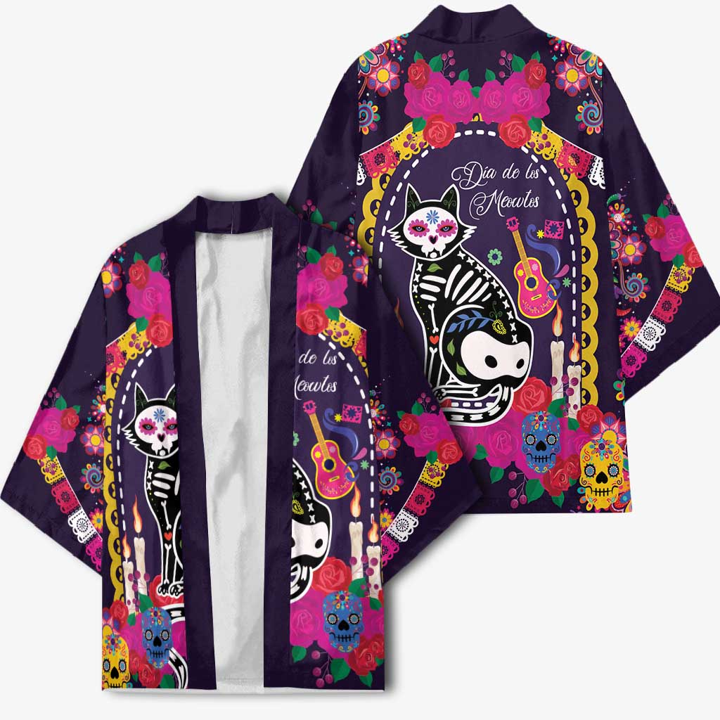 Mexico Day Of The Dead Kimono Cat Skeleton Dia De Los Meowtos - Wonder Print Shop