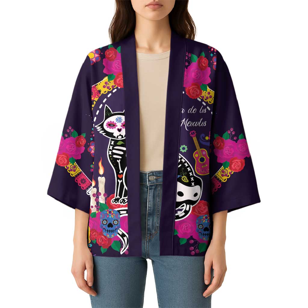 Mexico Day Of The Dead Kimono Cat Skeleton Dia De Los Meowtos - Wonder Print Shop