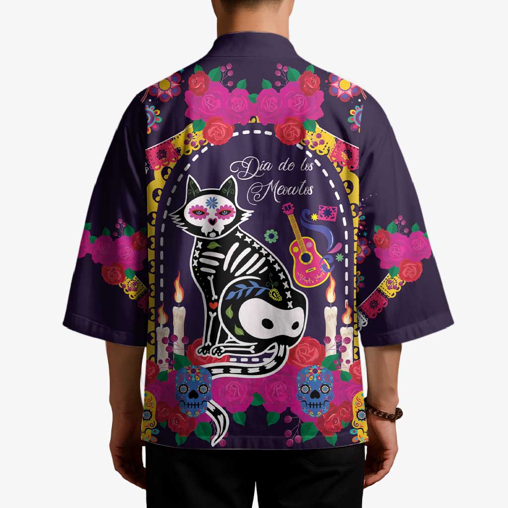 Mexico Day Of The Dead Kimono Cat Skeleton Dia De Los Meowtos - Wonder Print Shop