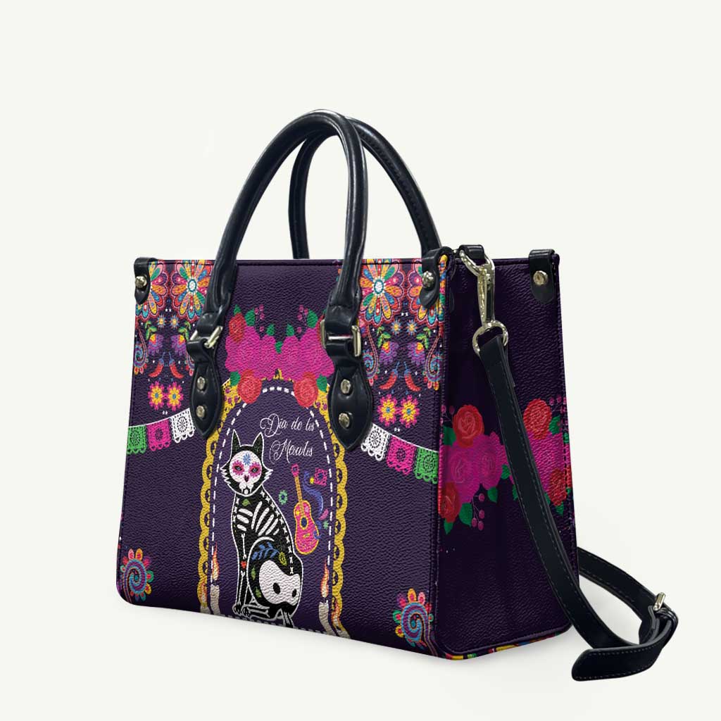 Mexico Day Of The Dead Leather Bag Cat Skeleton Dia De Los Meowtos - Wonder Print Shop