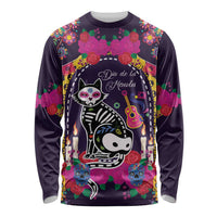 Mexico Day Of The Dead Long Sleeve Shirt Cat Skeleton Dia De Los Meowtos - Wonder Print Shop