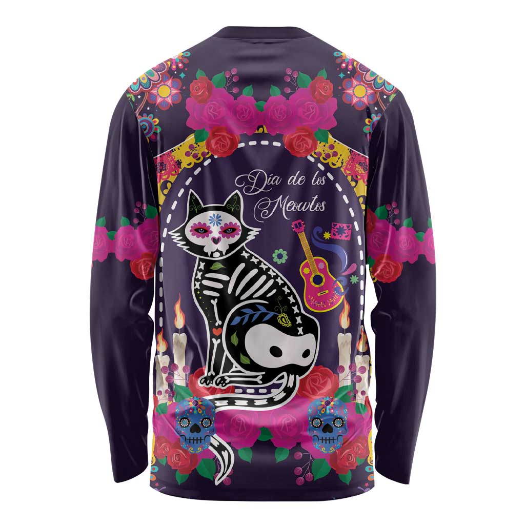 Mexico Day Of The Dead Long Sleeve Shirt Cat Skeleton Dia De Los Meowtos - Wonder Print Shop