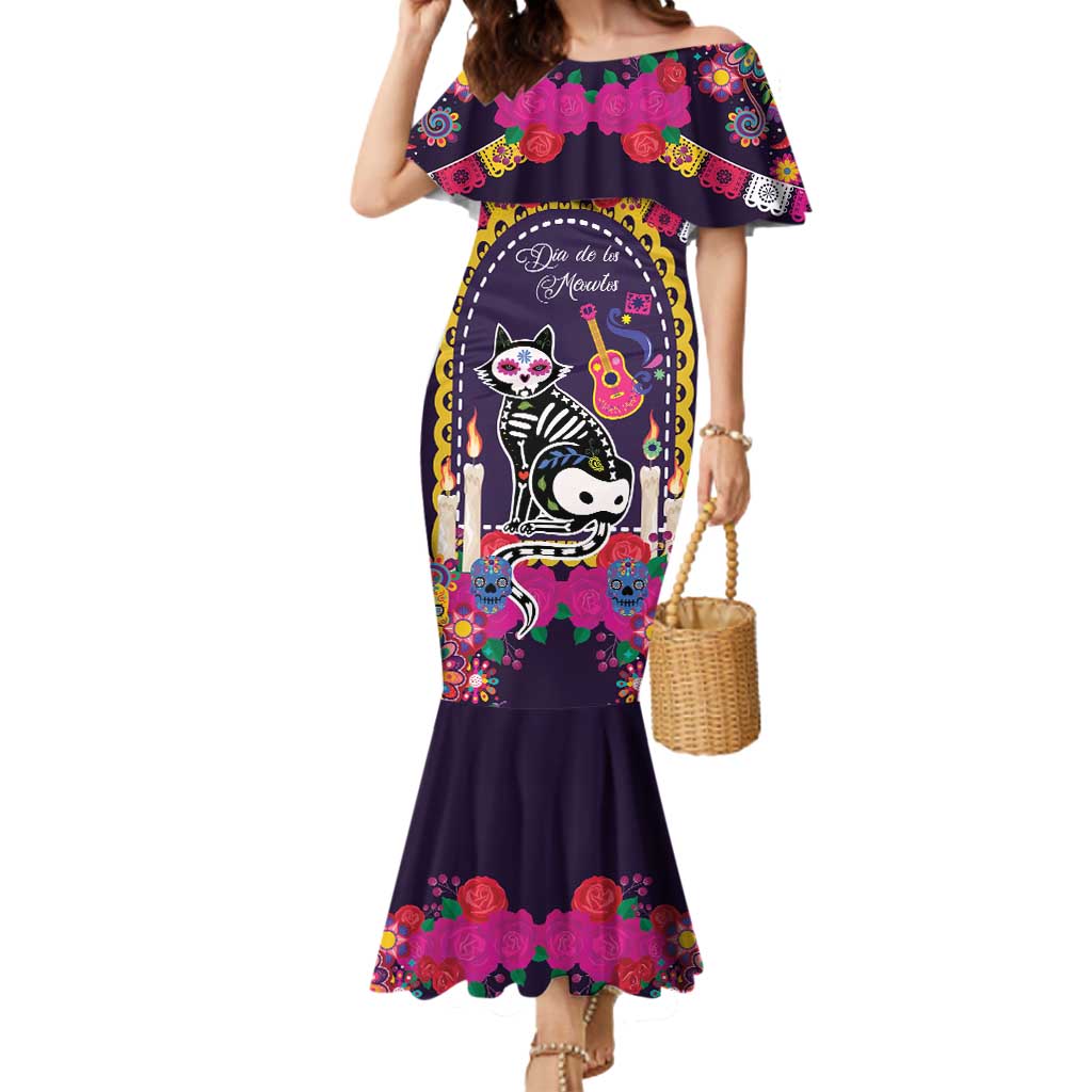 Mexico Day Of The Dead Mermaid Dress Cat Skeleton Dia De Los Meowtos - Wonder Print Shop
