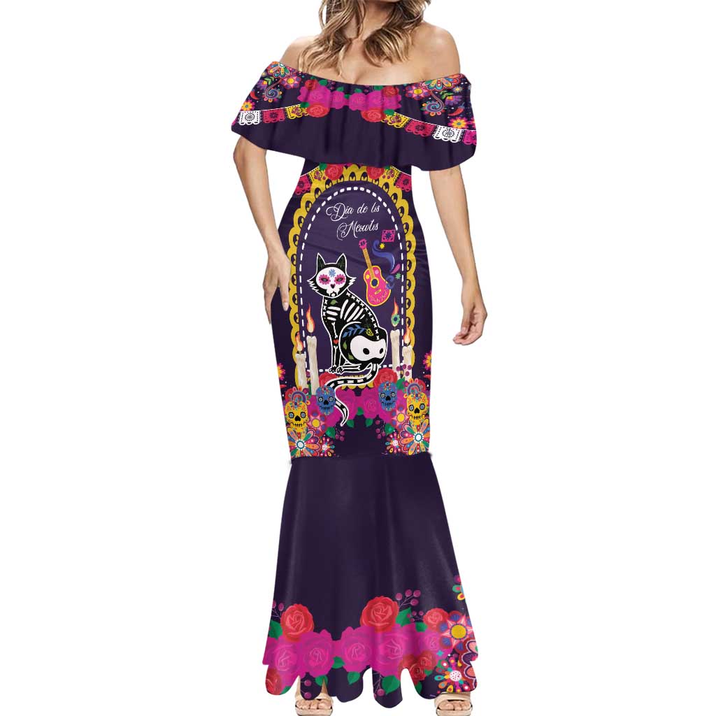 Mexico Day Of The Dead Mermaid Dress Cat Skeleton Dia De Los Meowtos - Wonder Print Shop