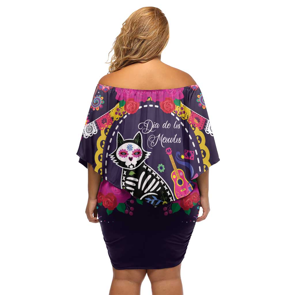 Mexico Day Of The Dead Off Shoulder Short Dress Cat Skeleton Dia De Los Meowtos - Wonder Print Shop