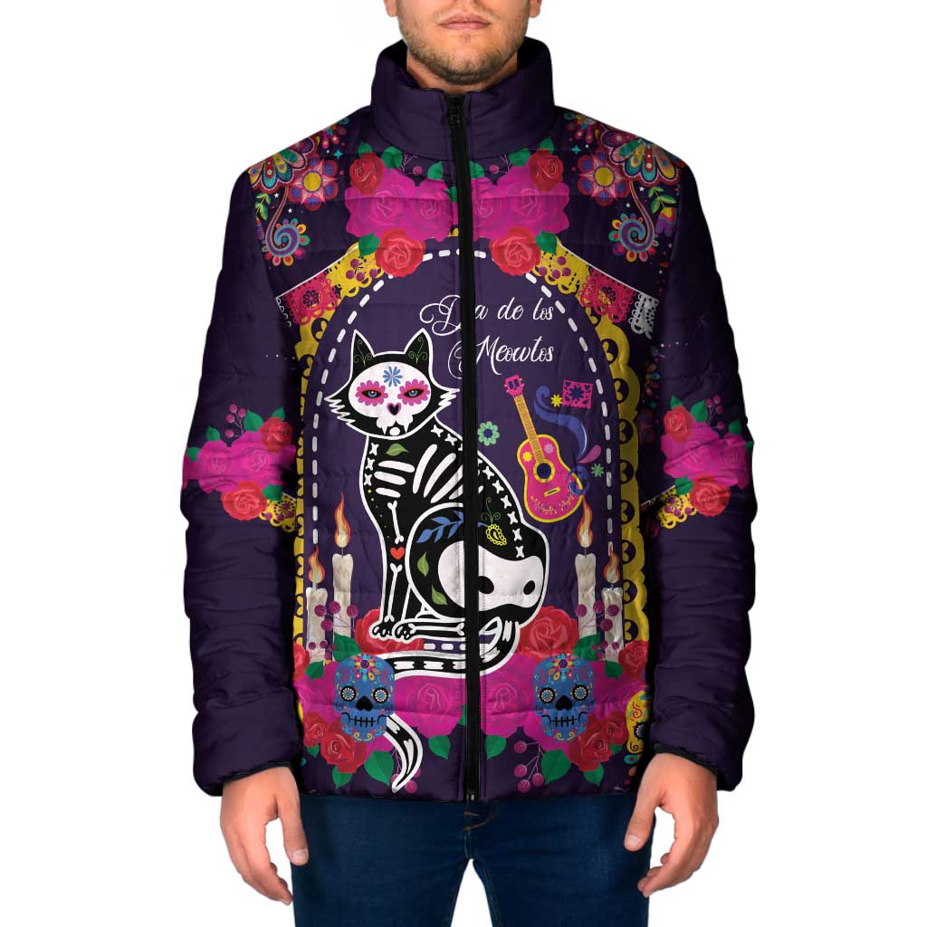 Mexico Day Of The Dead Padded Jacket Cat Skeleton Dia De Los Meowtos - Wonder Print Shop