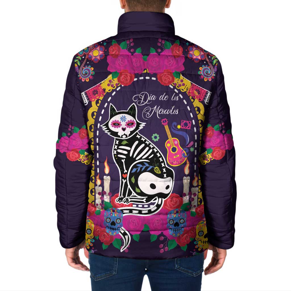 Mexico Day Of The Dead Padded Jacket Cat Skeleton Dia De Los Meowtos - Wonder Print Shop