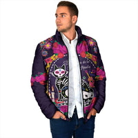 Mexico Day Of The Dead Padded Jacket Cat Skeleton Dia De Los Meowtos - Wonder Print Shop