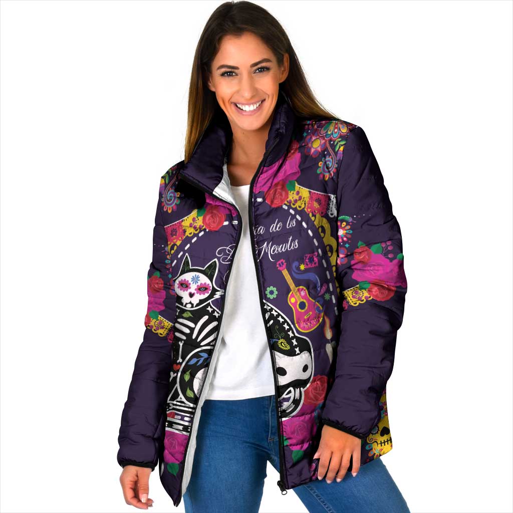 Mexico Day Of The Dead Padded Jacket Cat Skeleton Dia De Los Meowtos - Wonder Print Shop