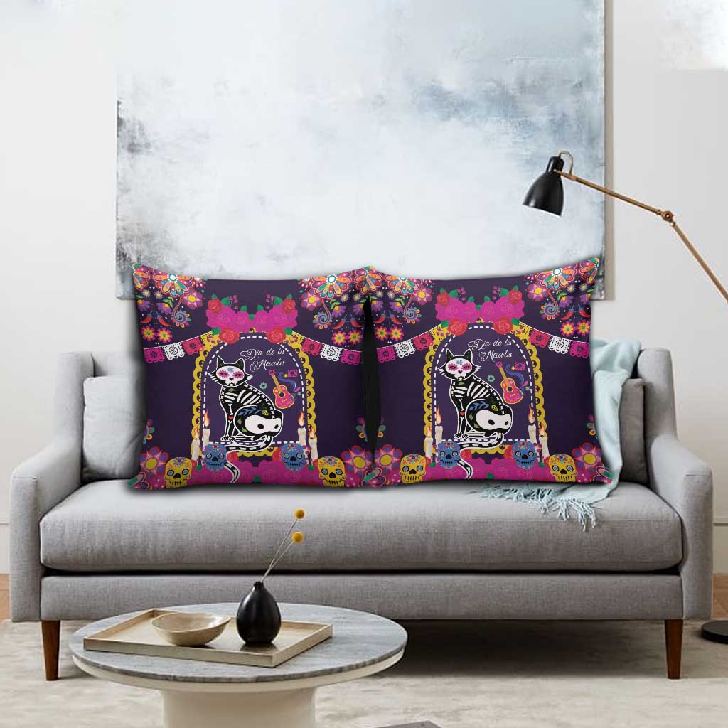Mexico Day Of The Dead Pillow Cover Cat Skeleton Dia De Los Meowtos - Wonder Print Shop