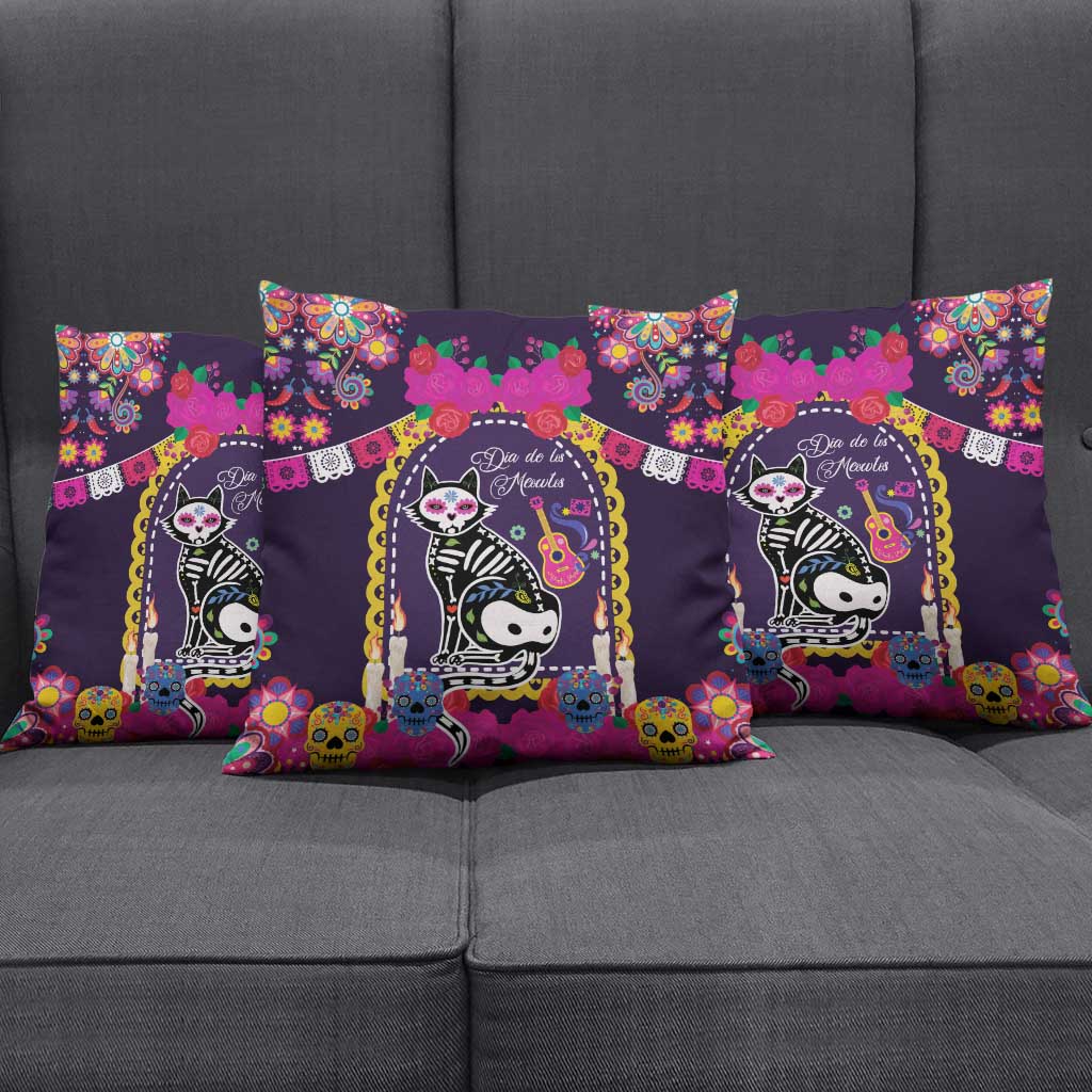 Mexico Day Of The Dead Pillow Cover Cat Skeleton Dia De Los Meowtos - Wonder Print Shop