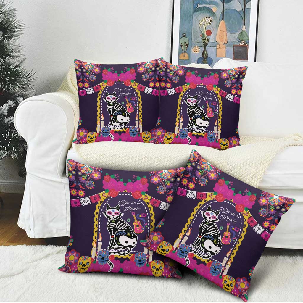 Mexico Day Of The Dead Pillow Cover Cat Skeleton Dia De Los Meowtos - Wonder Print Shop