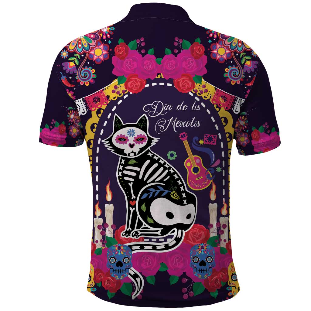 Mexico Day Of The Dead Polo Shirt Cat Skeleton Dia De Los Meowtos - Wonder Print Shop