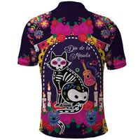 Mexico Day Of The Dead Polo Shirt Cat Skeleton Dia De Los Meowtos - Wonder Print Shop