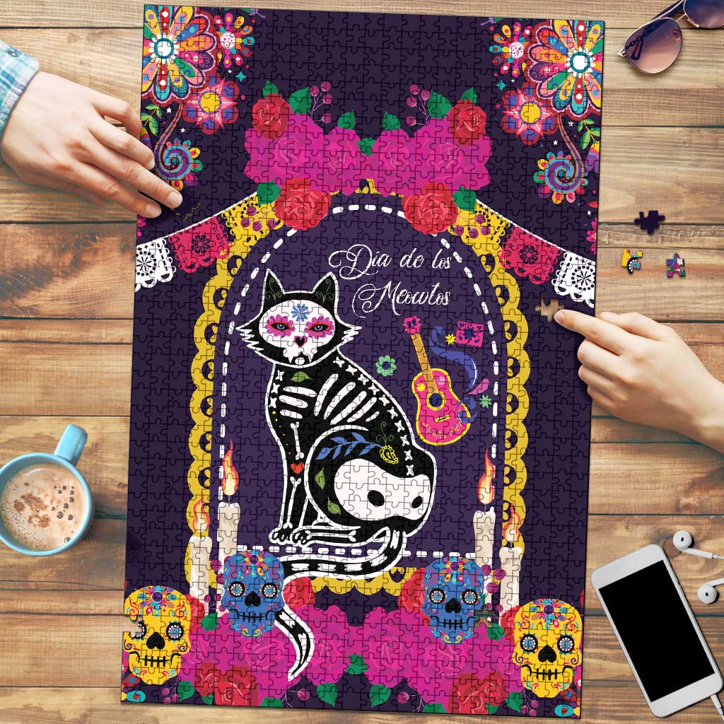 Mexico Day Of The Dead Puzzle Cat Skeleton Dia De Los Meowtos - Wonder Print Shop
