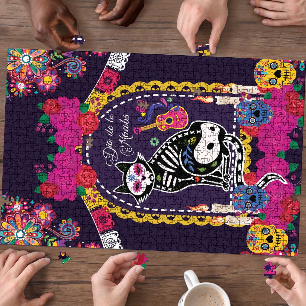 Mexico Day Of The Dead Puzzle Cat Skeleton Dia De Los Meowtos - Wonder Print Shop