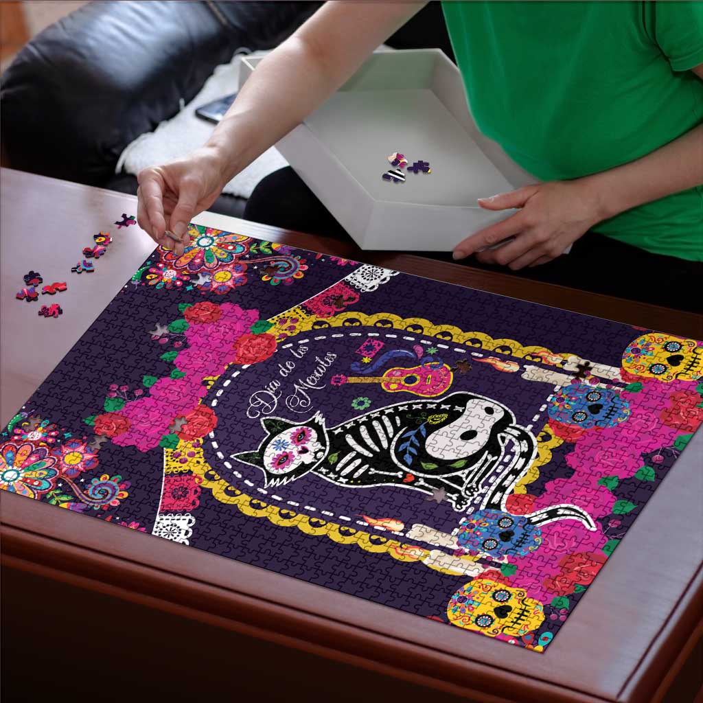 Mexico Day Of The Dead Puzzle Cat Skeleton Dia De Los Meowtos - Wonder Print Shop
