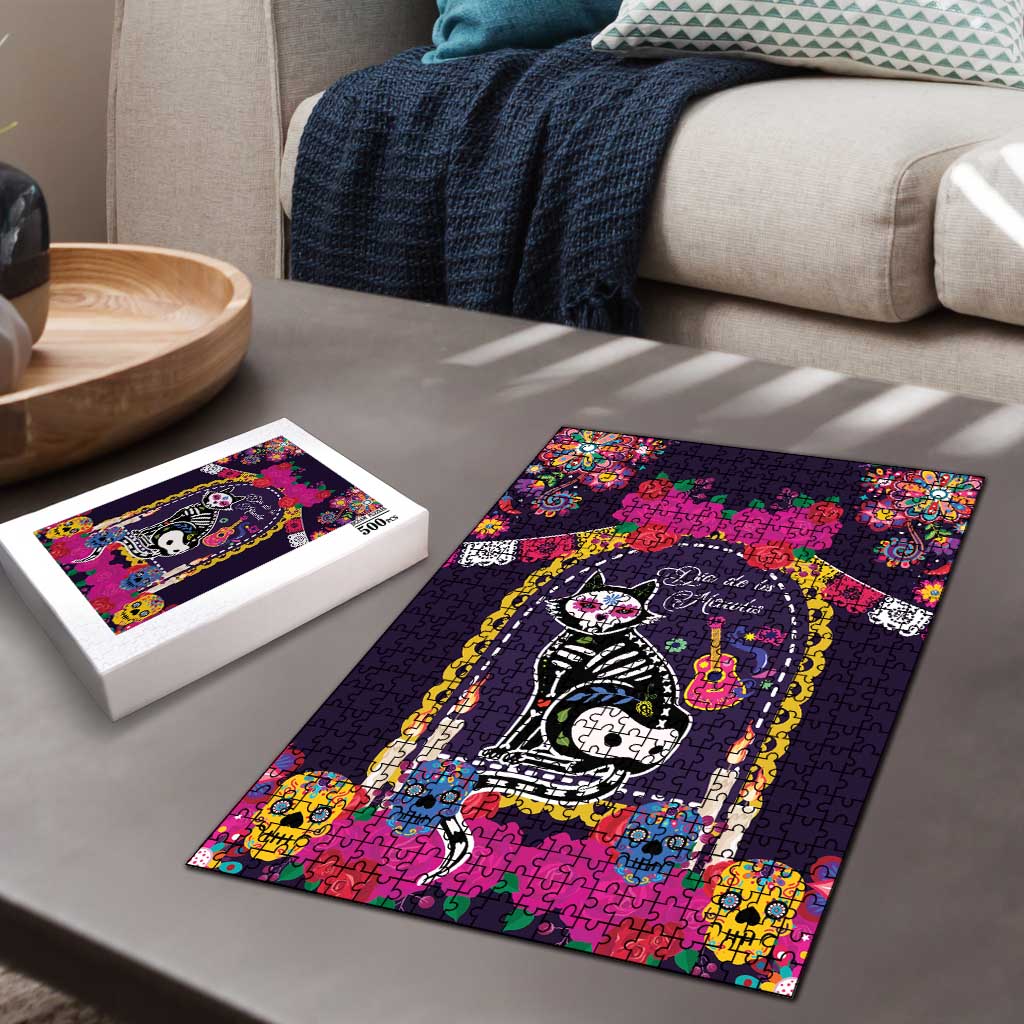 Mexico Day Of The Dead Puzzle Cat Skeleton Dia De Los Meowtos - Wonder Print Shop