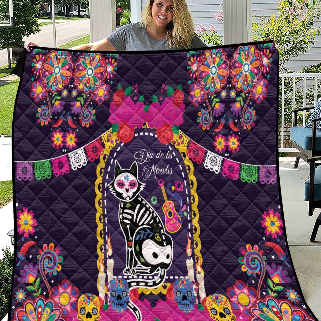Mexico Day Of The Dead Quilt Cat Skeleton Dia De Los Meowtos - Wonder Print Shop