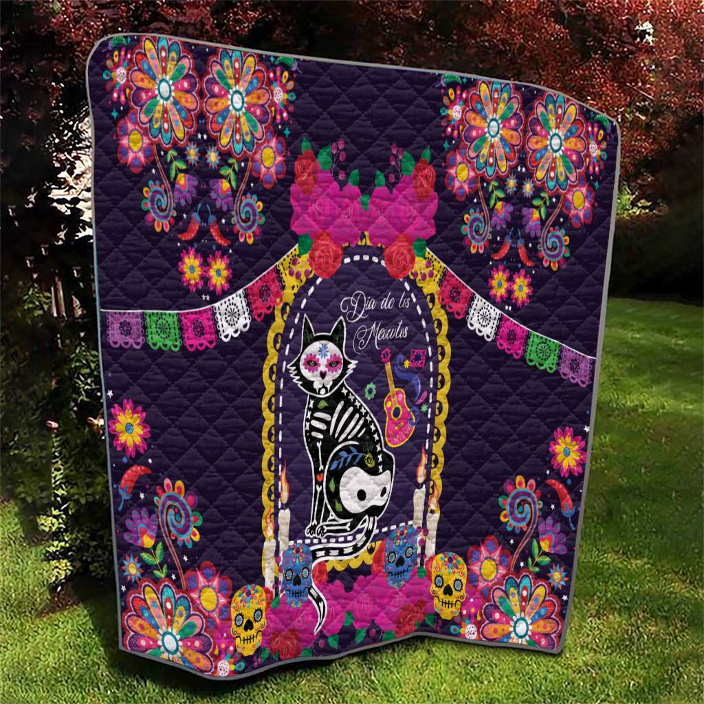 Mexico Day Of The Dead Quilt Cat Skeleton Dia De Los Meowtos - Wonder Print Shop