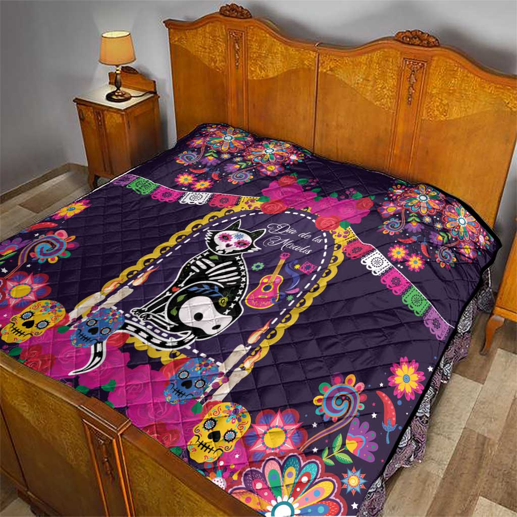 Mexico Day Of The Dead Quilt Cat Skeleton Dia De Los Meowtos - Wonder Print Shop