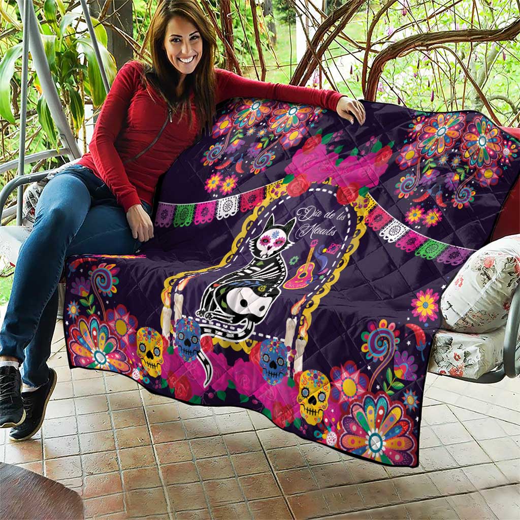 Mexico Day Of The Dead Quilt Cat Skeleton Dia De Los Meowtos - Wonder Print Shop