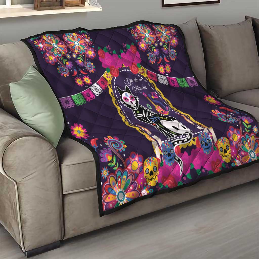 Mexico Day Of The Dead Quilt Cat Skeleton Dia De Los Meowtos - Wonder Print Shop