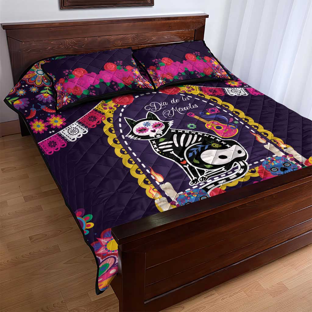 Mexico Day Of The Dead Quilt Bed Set Cat Skeleton Dia De Los Meowtos - Wonder Print Shop