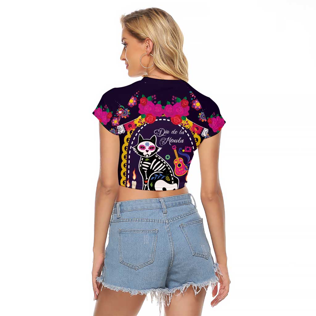 Mexico Day Of The Dead Raglan Cropped T Shirt Cat Skeleton Dia De Los Meowtos - Wonder Print Shop