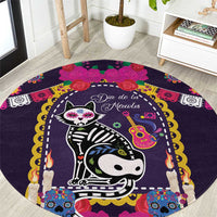 Mexico Day Of The Dead Round Carpet Cat Skeleton Dia De Los Meowtos - Wonder Print Shop