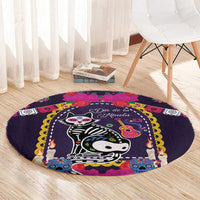 Mexico Day Of The Dead Round Carpet Cat Skeleton Dia De Los Meowtos - Wonder Print Shop