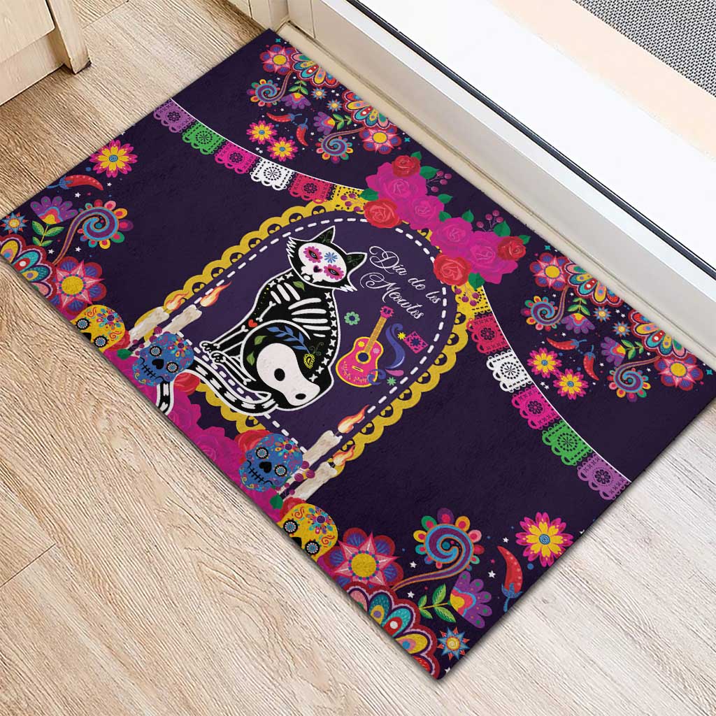 Mexico Day Of The Dead Rubber Doormat Cat Skeleton Dia De Los Meowtos - Wonder Print Shop