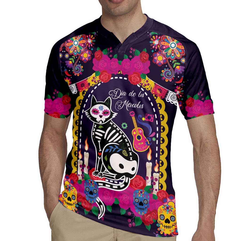 Mexico Day Of The Dead Rugby Jersey Cat Skeleton Dia De Los Meowtos - Wonder Print Shop