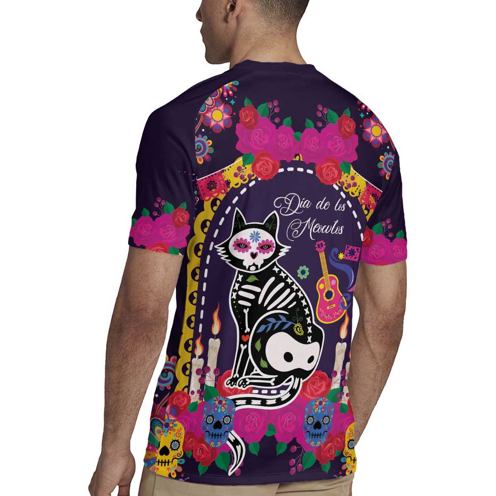Mexico Day Of The Dead Rugby Jersey Cat Skeleton Dia De Los Meowtos - Wonder Print Shop