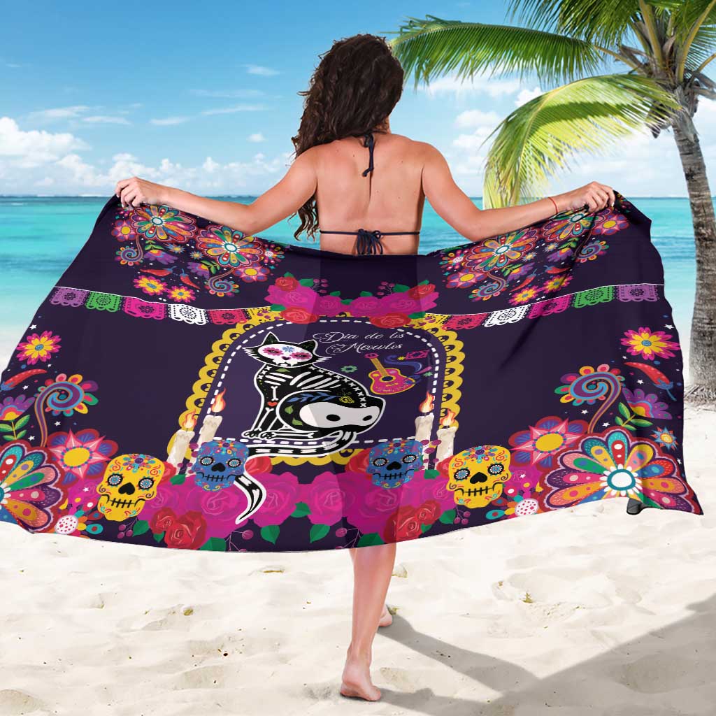 Mexico Day Of The Dead Sarong Cat Skeleton Dia De Los Meowtos - Wonder Print Shop
