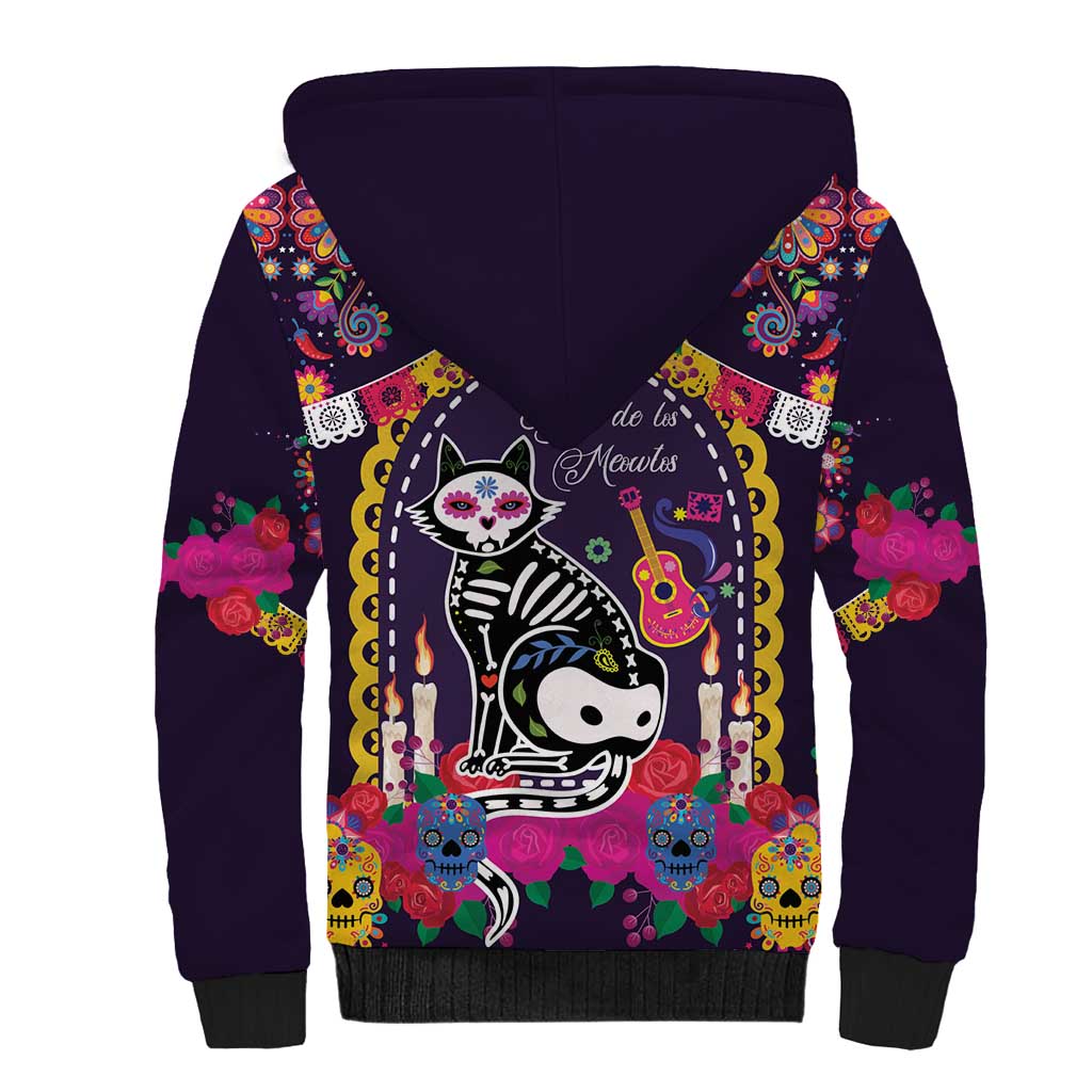 Mexico Day Of The Dead Sherpa Hoodie Cat Skeleton Dia De Los Meowtos - Wonder Print Shop
