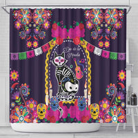 Mexico Day Of The Dead Shower Curtain Cat Skeleton Dia De Los Meowtos - Wonder Print Shop