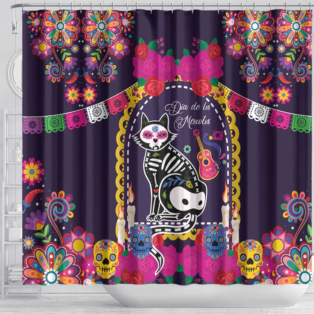 Mexico Day Of The Dead Shower Curtain Cat Skeleton Dia De Los Meowtos - Wonder Print Shop