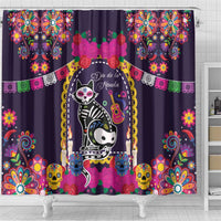 Mexico Day Of The Dead Shower Curtain Cat Skeleton Dia De Los Meowtos - Wonder Print Shop