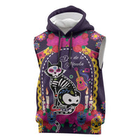 Mexico Day Of The Dead Sleeveless Hoodie Cat Skeleton Dia De Los Meowtos - Wonder Print Shop