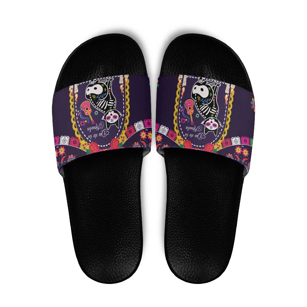 Mexico Day Of The Dead Slide Sandals Cat Skeleton Dia De Los Meowtos - Wonder Print Shop
