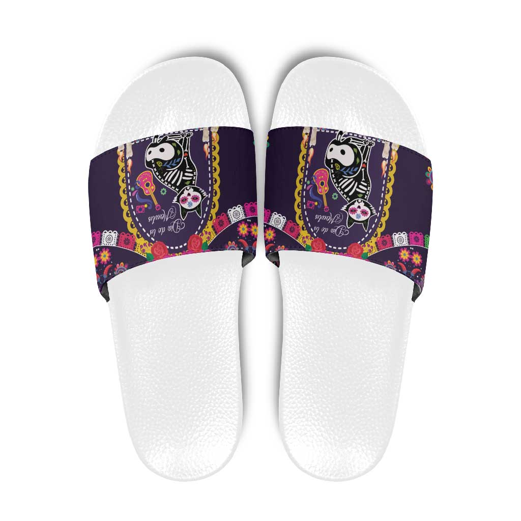 Mexico Day Of The Dead Slide Sandals Cat Skeleton Dia De Los Meowtos - Wonder Print Shop