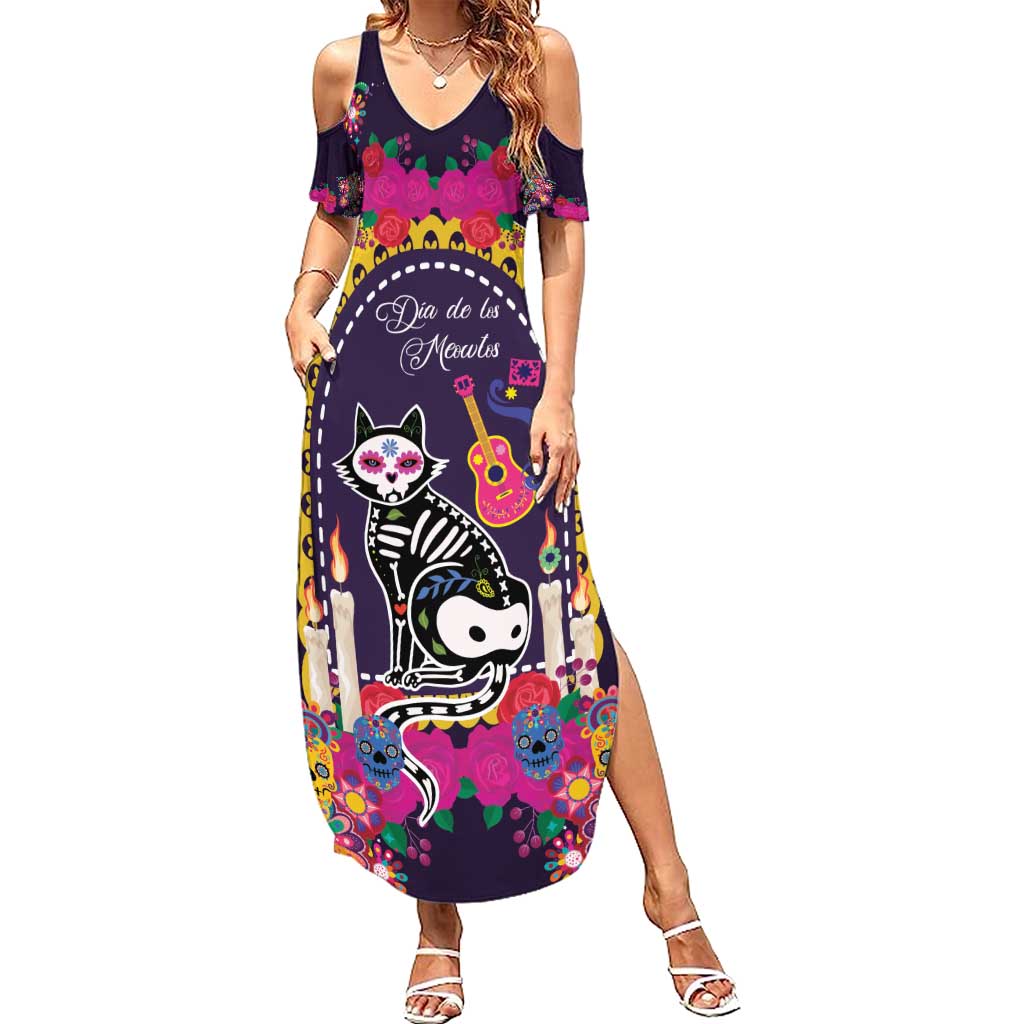 Mexico Day Of The Dead Summer Maxi Dress Cat Skeleton Dia De Los Meowtos - Wonder Print Shop