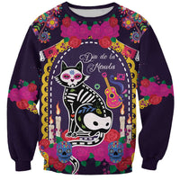 Mexico Day Of The Dead Sweatshirt Cat Skeleton Dia De Los Meowtos - Wonder Print Shop