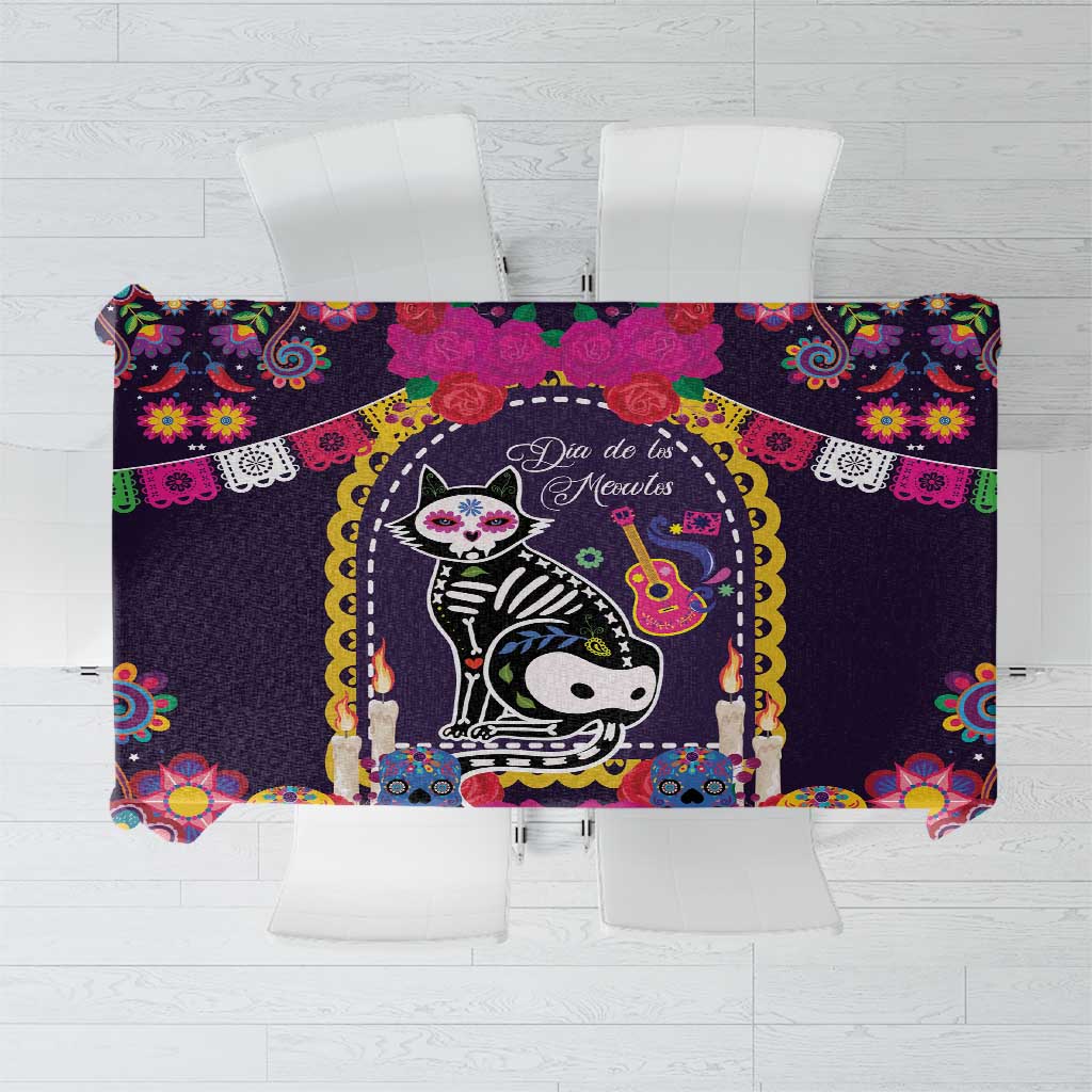 Mexico Day Of The Dead Tablecloth Cat Skeleton Dia De Los Meowtos - Wonder Print Shop
