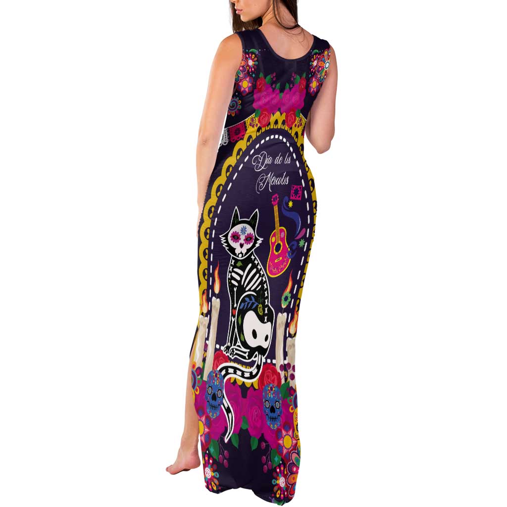 Mexico Day Of The Dead Tank Maxi Dress Cat Skeleton Dia De Los Meowtos - Wonder Print Shop