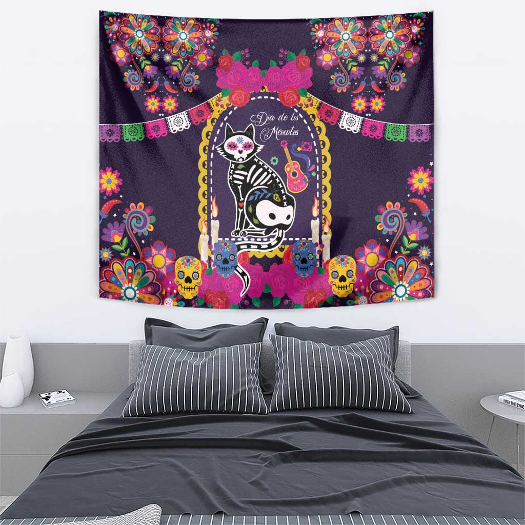 Mexico Day Of The Dead Tapestry Cat Skeleton Dia De Los Meowtos - Wonder Print Shop
