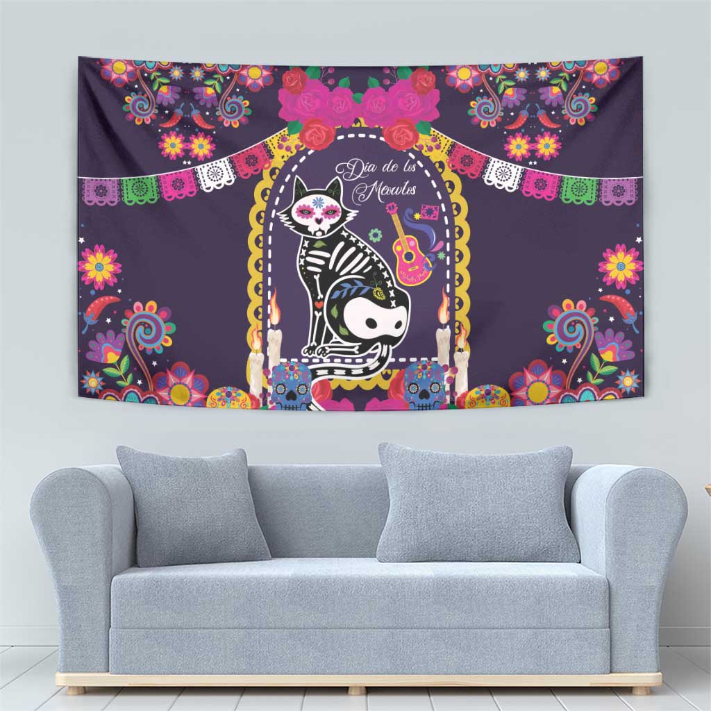 Mexico Day Of The Dead Tapestry Cat Skeleton Dia De Los Meowtos - Wonder Print Shop