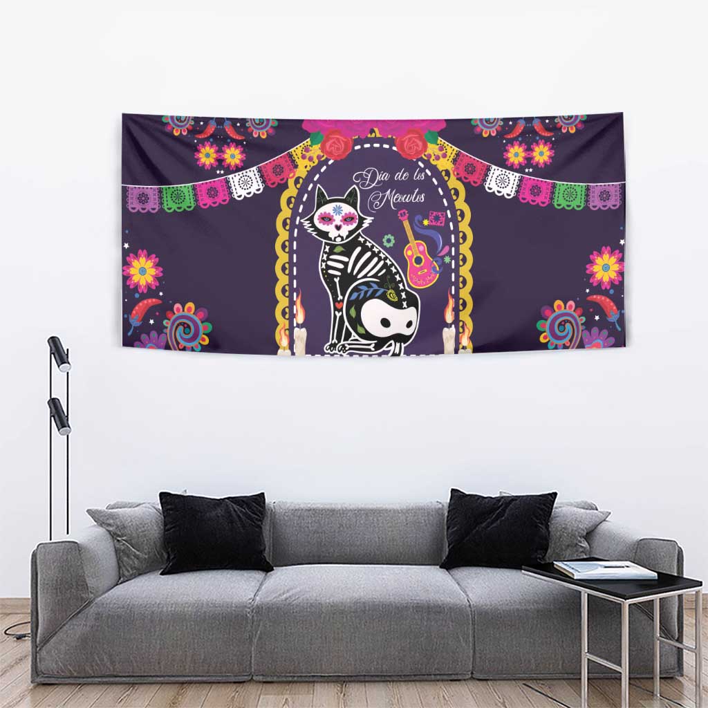 Mexico Day Of The Dead Tapestry Cat Skeleton Dia De Los Meowtos - Wonder Print Shop