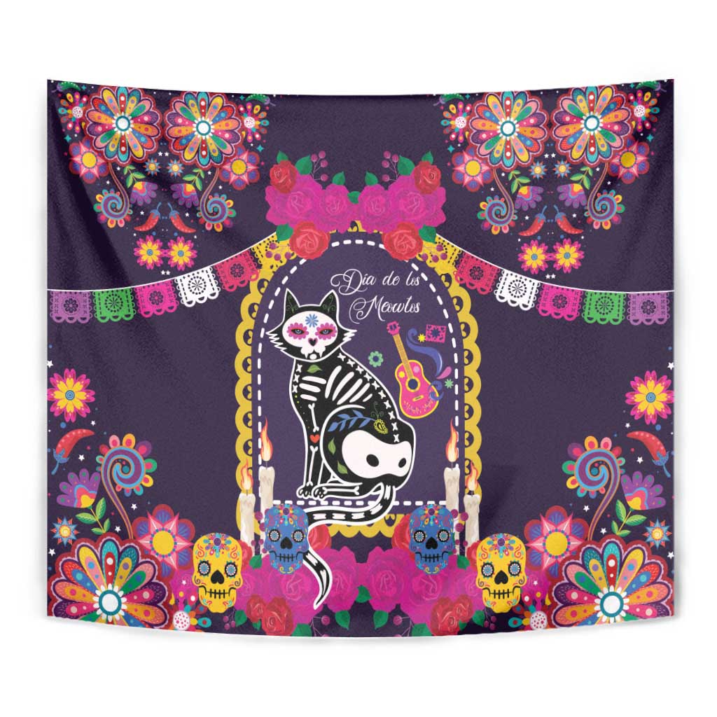 Mexico Day Of The Dead Tapestry Cat Skeleton Dia De Los Meowtos - Wonder Print Shop